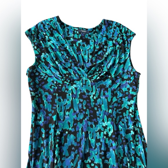 Chaps Women’s V Neck Blue Green Geometric Stretchy A Line Dress Size Large - Picture 4 of 5